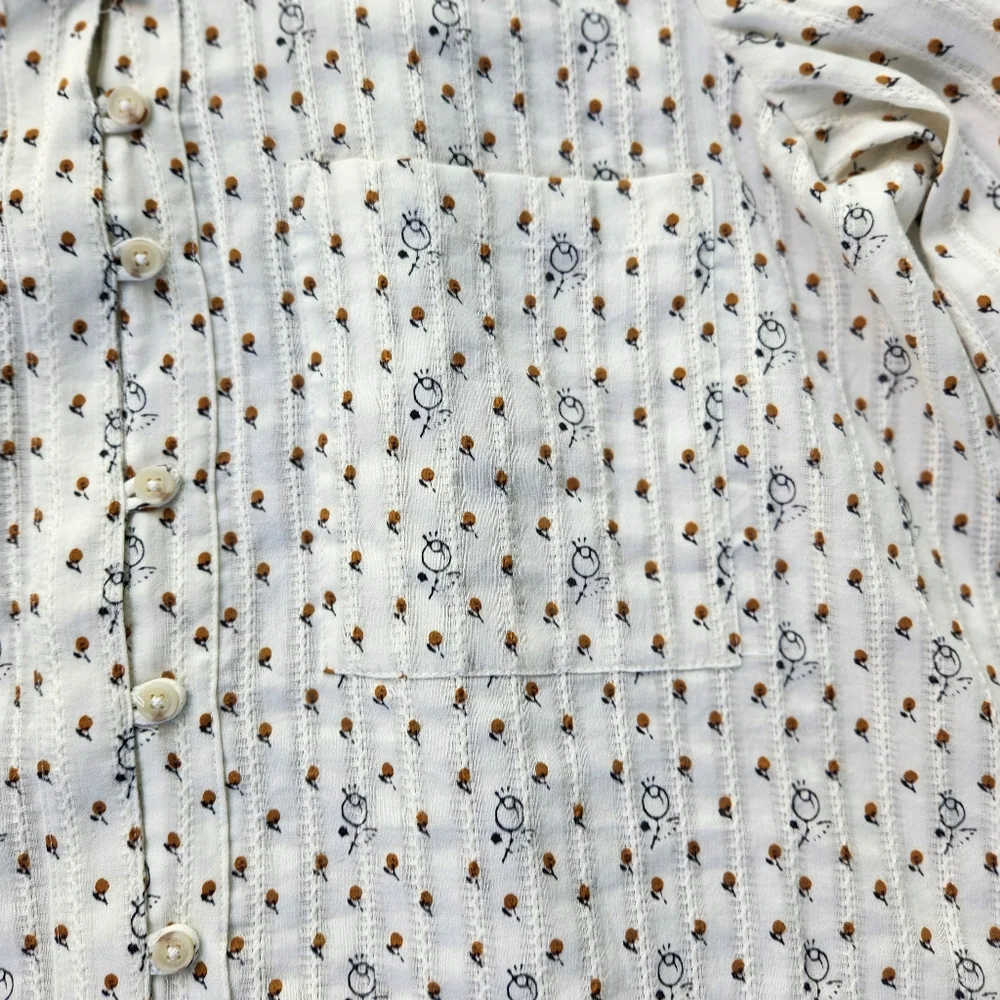 Anthropologie Cream Floral Button-Front Blouse